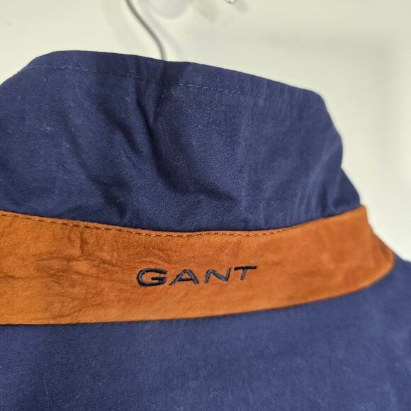 Vintage GANT NAvy Blue HArrington Leather Accent Bomber Varsity Zip Up Jacket - Picture 10 of 12